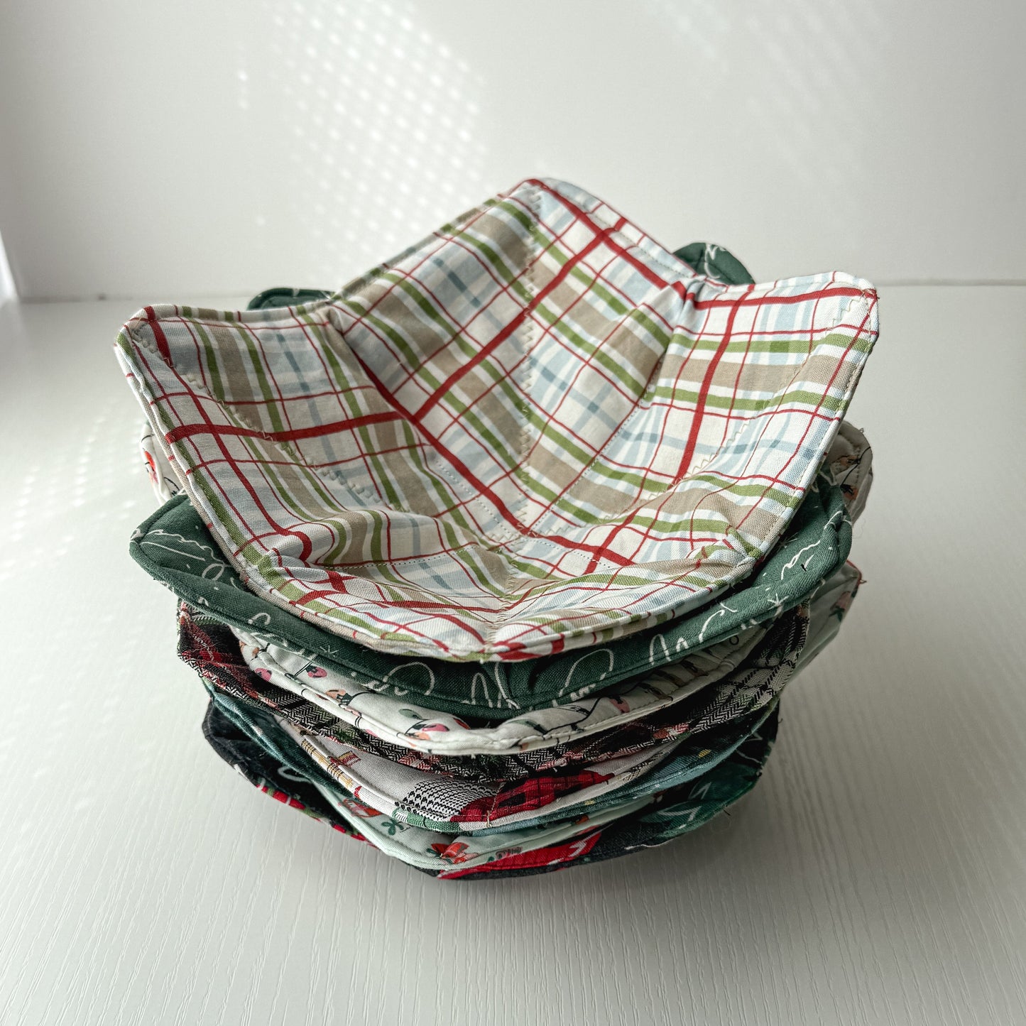 Handmade Cotton Fabric Bowl Holders – Reversible Holiday Prints