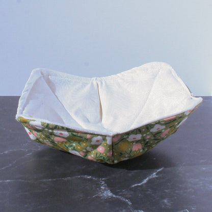 Handmade Cotton Bowl Cozy – Microwave-Safe, Reversible & Heat-Resistant | Imaginary Flowers Collection